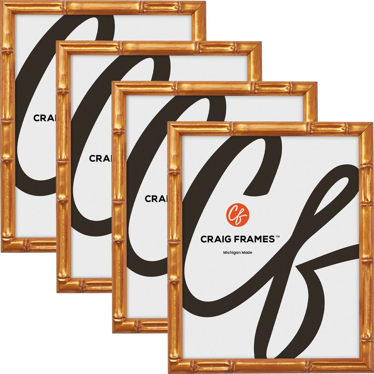4 Pack Craig Frames Vintage Bamboo Brushed Gold Picture Frame